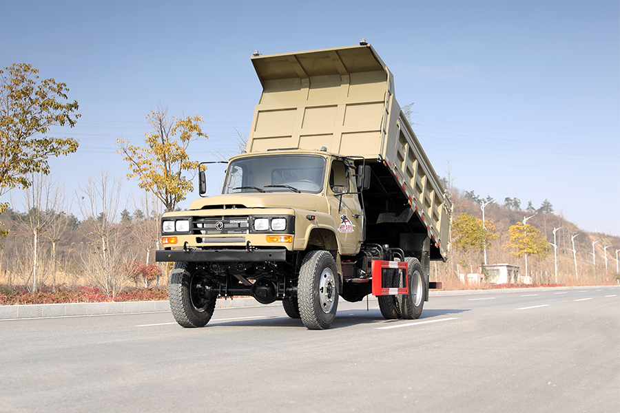 东风四驱舵灰色越野自卸车_东风EQ1093大马力越野载货自卸车